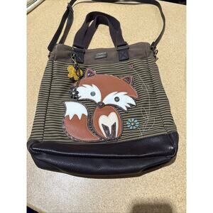 Chala Fox Tote Crossbody Bag – Appliqué Canvas & Faux Leather – Great Shape